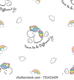 Seamless Pattern and Background with Cute Cartoon Unicorns Magic Collection
