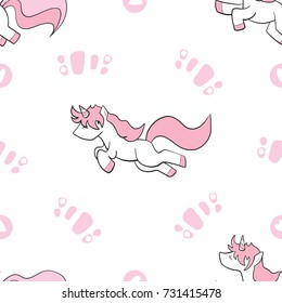 Seamless Pattern and Background with Cute Cartoon Unicorns Magic Collection