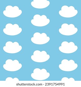 Seamless pattern background with cute clouds. Vector illustration for kids fabric, summer background, wallpaper, backdrop, picture frames, webpage.
