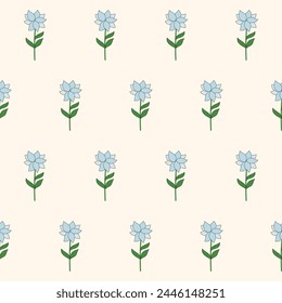 Seamless Pattern Background. Cute Funny Doodle Flowers Isolated on Background Wrapping Paper Print. Baby Textile Fabric Cute Cartoon Floral Plants Swatch Template. 