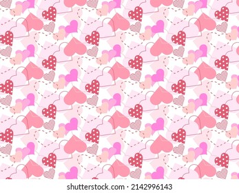 Seamless pattern background with cute hearts, warm color variation