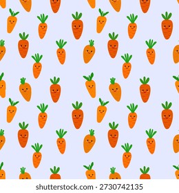 Seamless pattern background with cute kawaii carrot vegetables with adorable smiling faces.