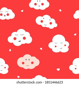 Seamless Pattern Background with Cute Little Child Cloud and Hearts. Vector Illustration EPS10