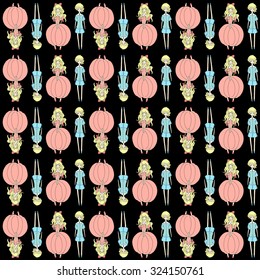 Seamless pattern background with cute little boys and girls