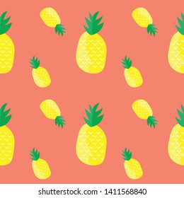 Seamless pattern background: Cute of many yellow and green pineapples on light pink background for your design. Summer or vacation concept.