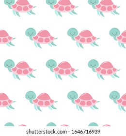 seamless pattern background with cute pink turtle design