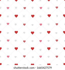 Seamless pattern. background with cute pink heart shape icon with geometric squares design concept used for printing background, gift wrapping, children's clothing, textile, vector illustration