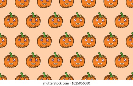 seamless pattern background of cute pumpkin with flower. Cartoon style vector design. Usable for background, mask, wrap and others.