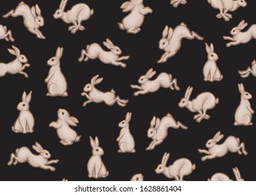 Seamless pattern, background with cute rabbits, hares. Colored vector illustration.