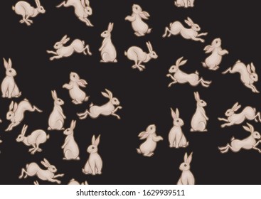 Seamless pattern, background with cute rabbits, hares. Colored vector illustration.