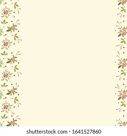 Seamless pattern. Background from cute, rustic roses and leaves. Floral ornament in folklore style. Design for textile, paper, packaging, bedding. Vector illustration.