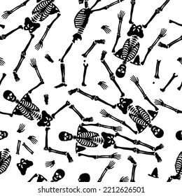 Seamless pattern, background with dancing skeletons. Vector illustration