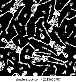 Seamless pattern, background with dancing skeletons. Vector illustration