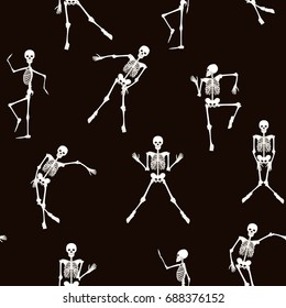 Seamless pattern, background with dancing skeletons.