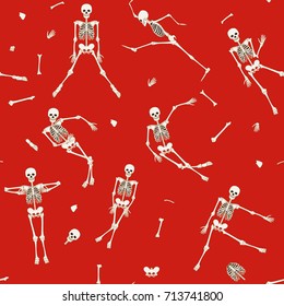 Seamless pattern, background with dancing skeletons.