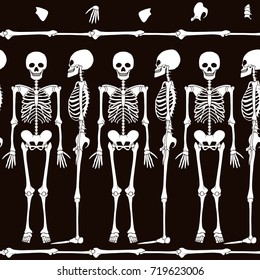 Seamless pattern, background with dancing skeletons