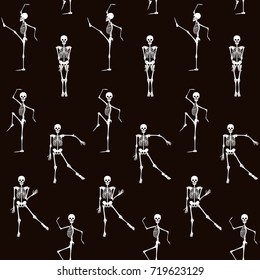 Seamless pattern, background with dancing skeletons