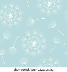 Seamless pattern background from a dandelion. Flight of a dandelion, vector illustration