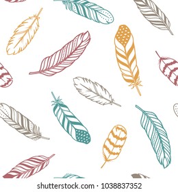 Seamless pattern background with decorative bird feathers