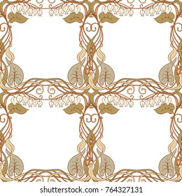 Seamless pattern, background with decorative elements, in art nouveau style, vintage, old, retro style. Stock vector illustration.