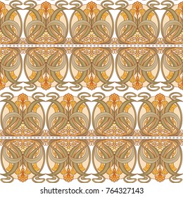 Seamless pattern, background with decorative elements, in art nouveau style, vintage, old, retro style. Stock vector illustration.