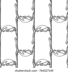Seamless pattern, background with decorative elements, in art nouveau style, vintage, old, retro style. Outline drawing. Stock vector illustration.