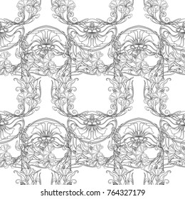 Seamless pattern, background with decorative elements, in art nouveau style, vintage, old, retro style. Outline drawing. Stock vector illustration.