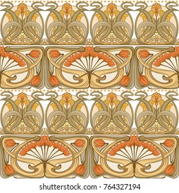 Seamless pattern, background with decorative elements, in art nouveau style, vintage, old, retro style. Stock vector illustration.