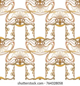 Seamless pattern, background with decorative elements, in art nouveau style, vintage, old, retro style. Stock vector illustration.
