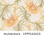 Seamless pattern, background with decorative flowers in art nouveau style, vintage, old, retro style. Vector illustration.