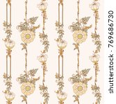 Seamless pattern, background with decorative flowers in art nouveau style, vintage, old, retro style.