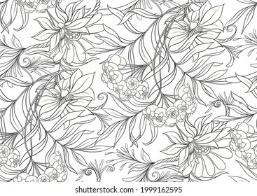 Seamless pattern, background with decorative flowers in art nouveau style, vintage, old, retro style. Vector illustration.