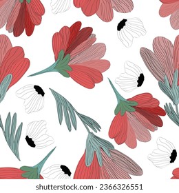 Seamless pattern, background with decorative flowers in art nouveau style, vintage, old, retro style. Vector illustration.