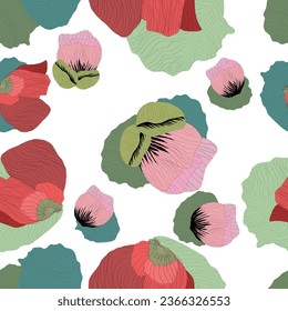 Seamless pattern, background with decorative flowers in art nouveau style, vintage, old, retro style. Vector illustration.