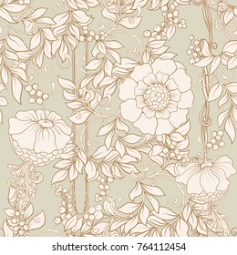 Seamless pattern, background with decorative flowers in art nouveau style, vintage, old, retro style.