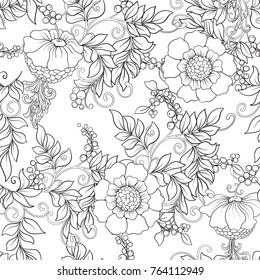 Seamless pattern, background with decorative flowers in art nouveau style, vintage, old, retro style.