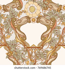 Seamless pattern, background with decorative flowers in art nouveau style, vintage, old, retro style.