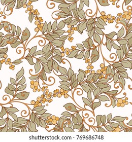Seamless pattern, background with decorative flowers in art nouveau style, vintage, old, retro style.