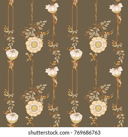 Seamless pattern, background with decorative flowers in art nouveau style, vintage, old, retro style.