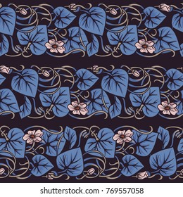 Seamless pattern, background with decorative pumpkin flowers, in art nouveau style, vintage, old, retro style. Stock vector illustration.