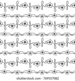 Seamless pattern, background with decorative pumpkin flowers, in art nouveau style, vintage, old, retro style. Outline drawing.. Stock vector illustration.