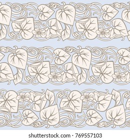 Seamless pattern, background with decorative pumpkin flowers, in art nouveau style, vintage, old, retro style. Stock vector illustration.