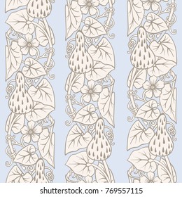 Seamless pattern, background with decorative pumpkin flowers, in art nouveau style, vintage, old, retro style. Stock vector illustration.