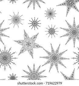 Seamless pattern, background with decorative stars. Stock vector illustration. 
