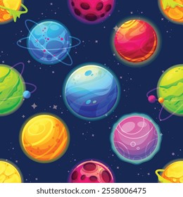 Seamless pattern background design, astronomy, planet, asteroid, astrology, comet, cosmic, star, sun, moon, fantacy, galaxy, spaceman, satellite, earth, nebula, orbit, vector art illustration design