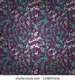 Seamless pattern background. Design wrapping and gift paper, greeting cards, banner and posters design. - stock. Doodles on black, magenta, blue, white and gray colors. Vector. Watercolor, hand drawn.