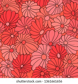 Seamless pattern background with different abstract flowers. Chamomile, aster
