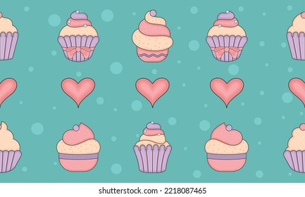 Seamless pattern background with different cupcakes Vector illustration