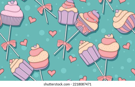 Seamless pattern background with different cupcakes Vector illustration