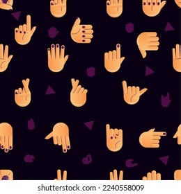 Seamless pattern background with different hand gesture icons Vector